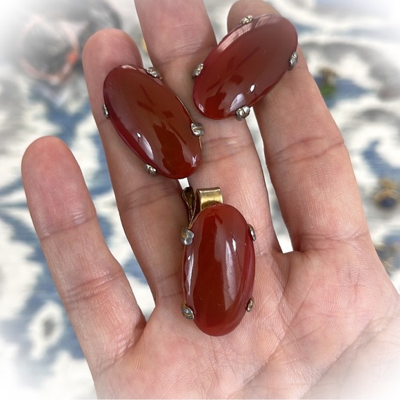 💕How I love this Beautiful Vintage Red Carnelian Cufflinks & Tie Clip Set💕 - Picture 9 of 9